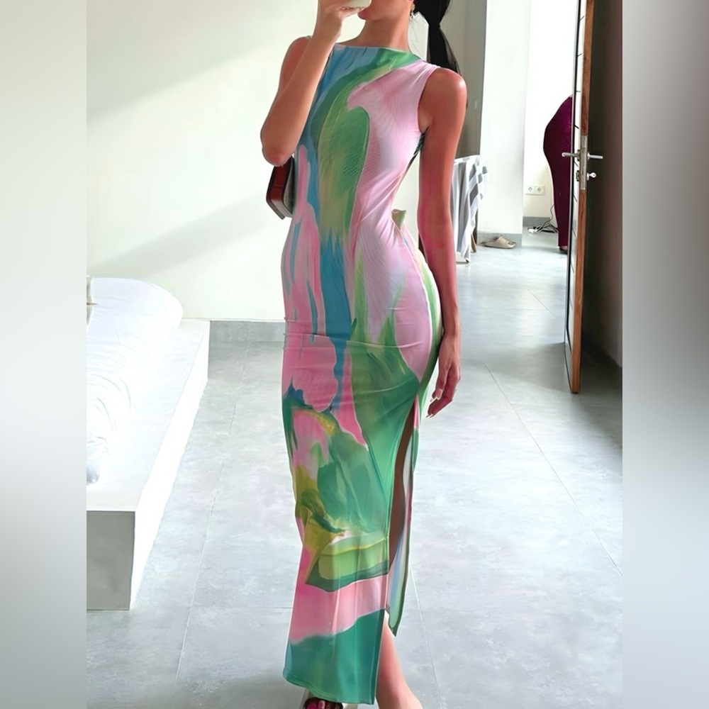 Elegant Multicolor Sleeveless Dress
